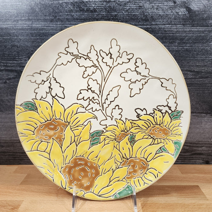 Gilded Sunflower Dinner Plate 10.5" Decorative Embossed Ceramic by Blue Sky