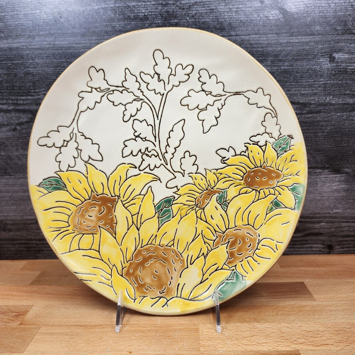 Gilded Sunflower Platter Set of 3 Ceramic Plate Serving Trays Embossed Blue Sky