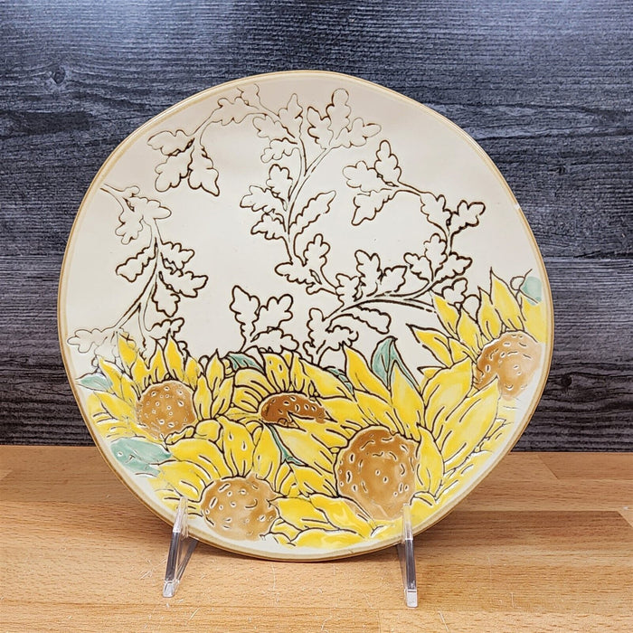 Gilded Sunflower Platter Set of 3 Ceramic Plate Serving Trays Embossed Blue Sky