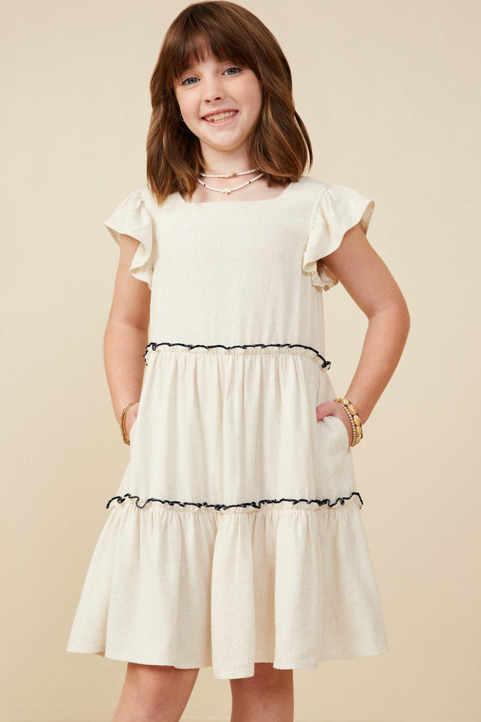Girls Contrast Square Neck Dress