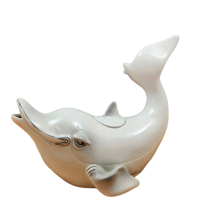 Gray Dolphin Teapot Ceramics Animal Tea Pot by Blue Sky and Lynda Corneille