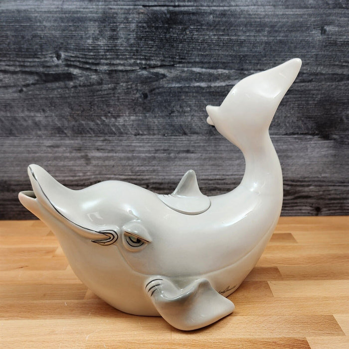 Gray Dolphin Teapot Ceramics Animal Tea Pot by Blue Sky and Lynda Corneille