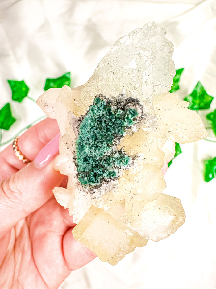 Green Apophyllite with Peach Stilbite Mineral Specimen #11