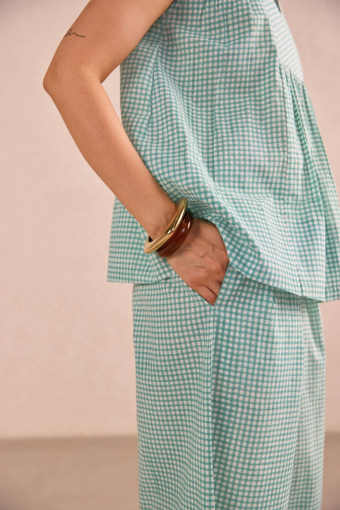 Green Gingham Check Sleeveless Co-ord Set - Tara-C-Tara