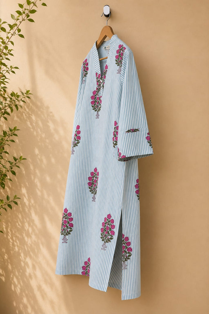 Green Stripe & Floral Buta Cotton Kurta - Tara-C-Tara