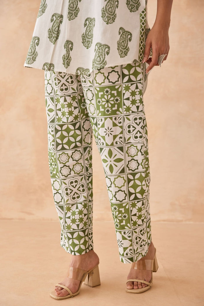 Green & White Paisley Print Co - ord Set - Tara - C - Tara