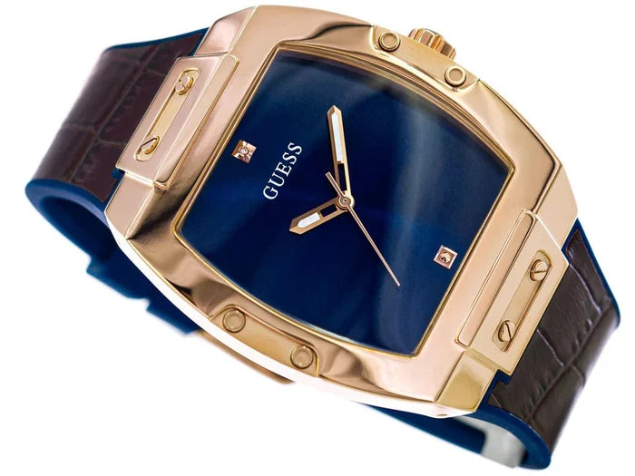 Guess Phoenix Men's Watch with Blue Dial and Brown Leather Strap - GW0386G2 GGM7 - Runner