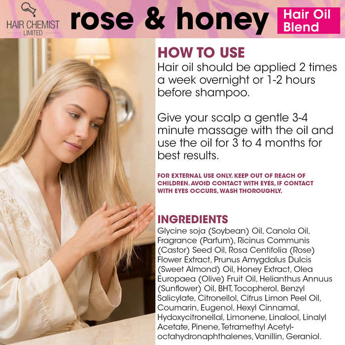 Hair Chemist Rose & Honey Hair Oil Blend with Rose Extract 4 oz.