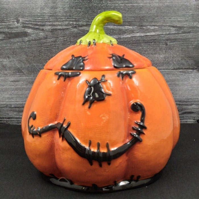 Halloween Pumpkin Stitched Canister Cookie Treat Candy Jar by Blue Sky Clayworks