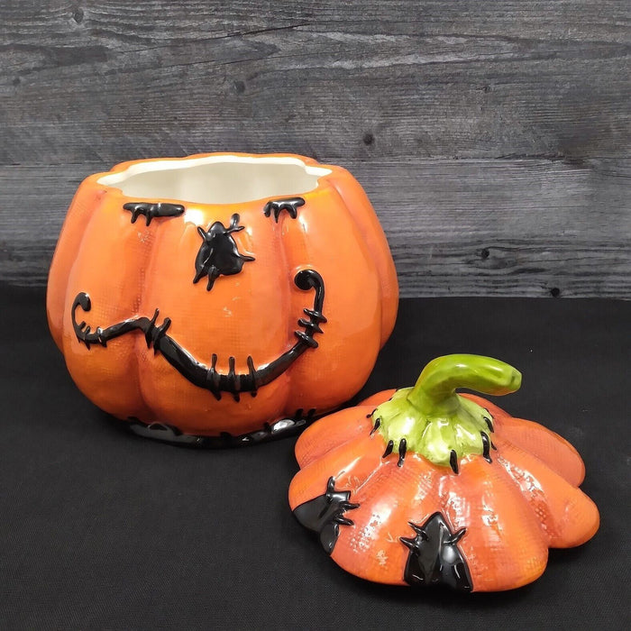 Halloween Pumpkin Stitched Canister Cookie Treat Candy Jar by Blue Sky Clayworks