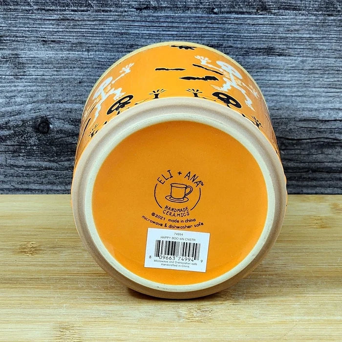 Halloween Skeletons Canister and Bamboo Lid Embossed 4" Ceramic Jar Blue Sky