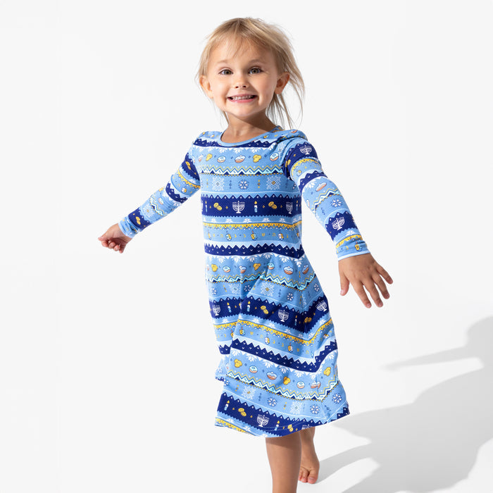 Hanukkah Fair Isle Bamboo Girls' Long Sleeve Dress