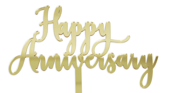 Happy Anniversary Gold Mirror Cake Topper