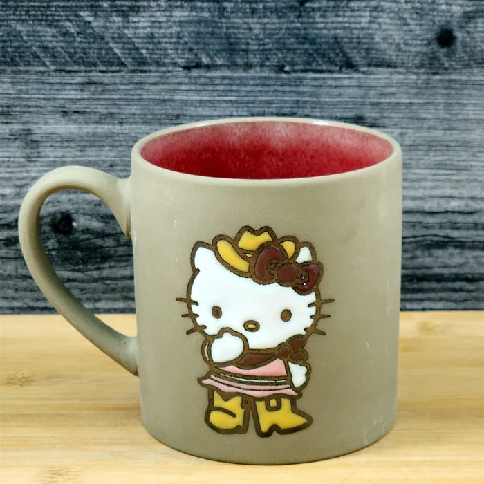 Hello Kitty Coffee Mug Cowgirl Brown Embossed Ceramic Tea Cup Blue Sky 18oz