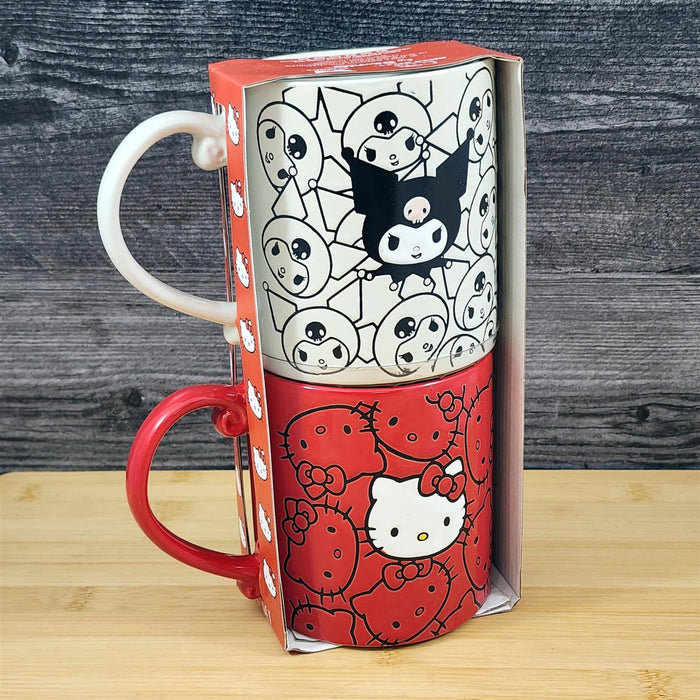 Hello Kitty Coffee Mug Set with Kuromi Ceramic Tea Cup Red & Black Blue Sky 21oz