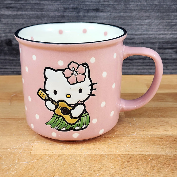 Hello Kitty Hula Figurine & Mug Set Coffee Tea Cup Blue Sky Ceramic Embossed