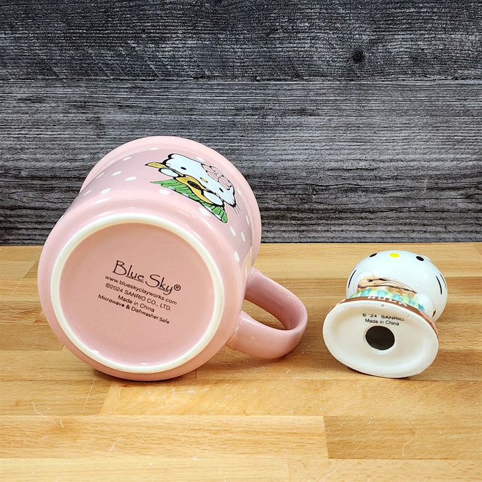 Hello Kitty Hula Figurine & Mug Set Coffee Tea Cup Blue Sky Ceramic Embossed
