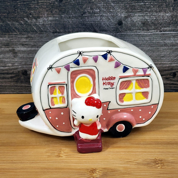 Hello Kitty Retro Camper Planter Holder Ceramic Summer Decor Embossed Blue Sky