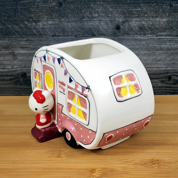 Hello Kitty Retro Camper Planter Holder Ceramic Summer Decor Embossed Blue Sky