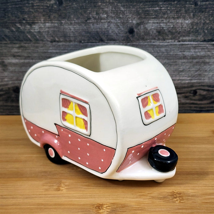 Hello Kitty Retro Camper Planter Holder Ceramic Summer Decor Embossed Blue Sky