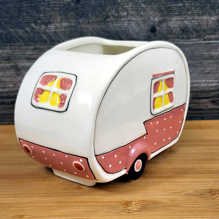 Hello Kitty Retro Camper Planter Holder Ceramic Summer Decor Embossed Blue Sky