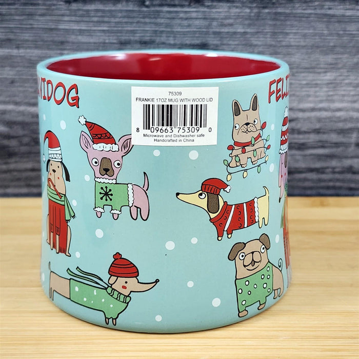 Holiday Christmas Dog Coffee Mug with Lid 17oz Embossed Cup Ceramic by Blue Sky