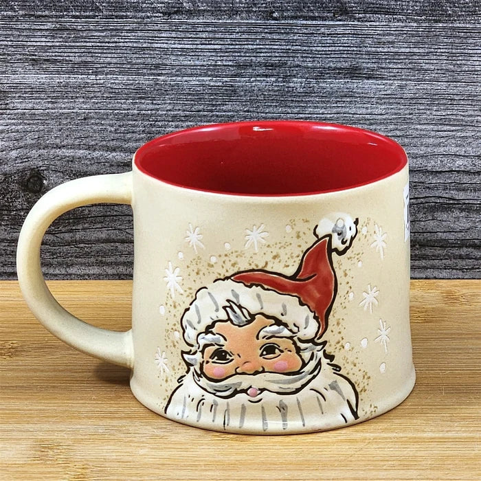 Holiday Santa Coffee Mug Embossed Christmas Cup Ceramic Red by Blue Sky 18oz