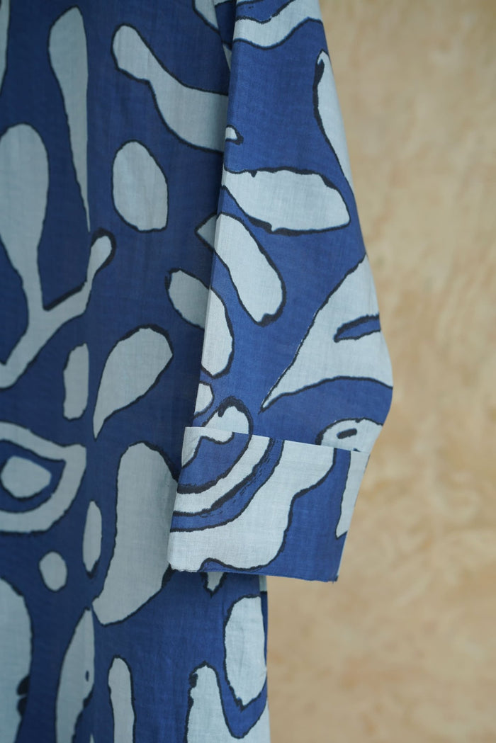 Indigo Abstract Print Cotton Kurta - Tara-C-Tara