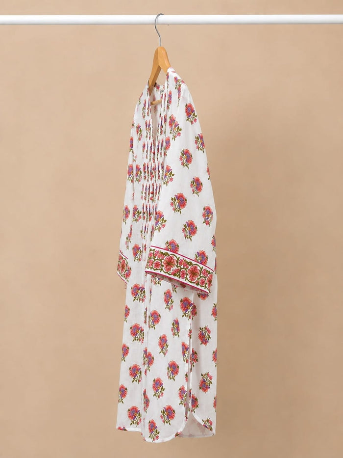 Ivory Floral Booti Pintuck Short Kurti - Tara-C-Tara