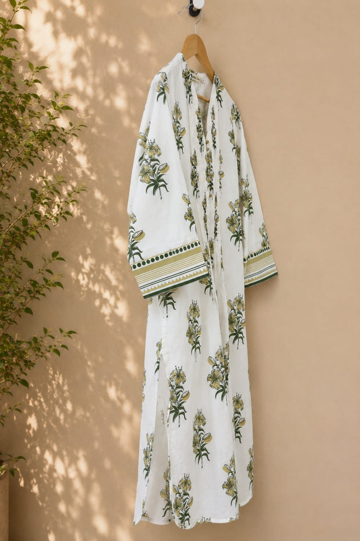 Ivory Lily Print Pintuck Cotton Kurta - Tara-C-Tara