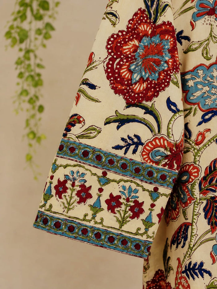 Ivory Mughal Jaal Hand Block Printed Cotton Kurta - Tara-C-Tara