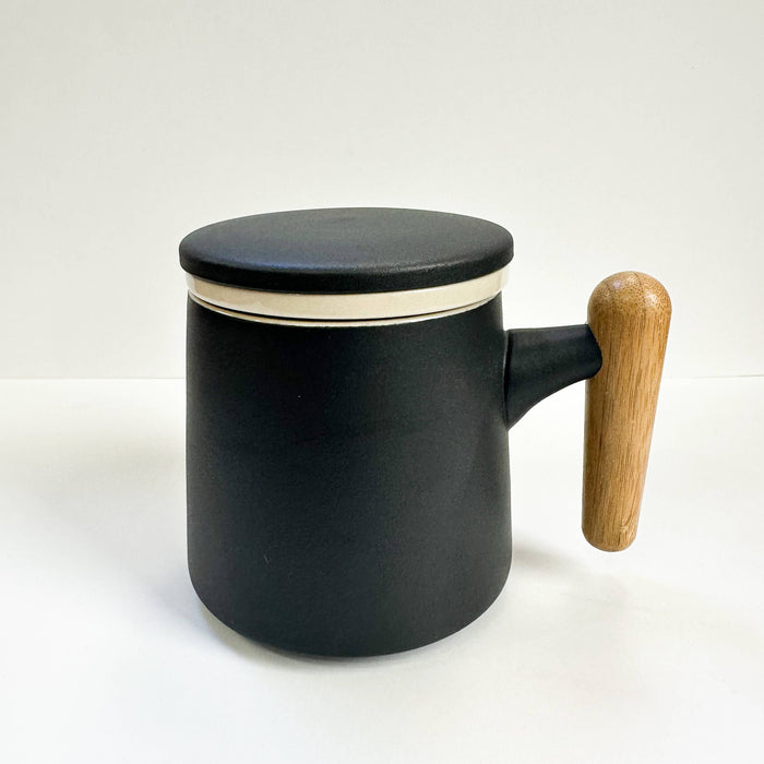 Japanese Wave Ceramic Tea Mug with Infuser & Lid