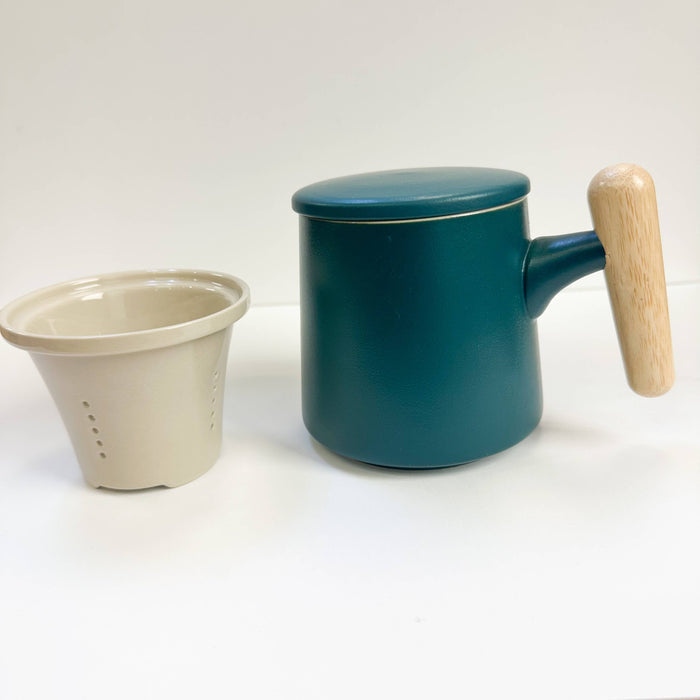 Japanese Wave Ceramic Tea Mug with Infuser & Lid