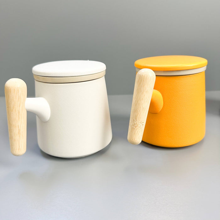 Japanese Wave Ceramic Tea Mug with Infuser & Lid