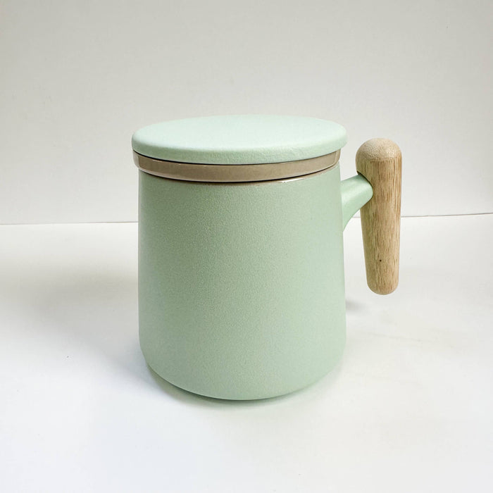 Japanese Wave Ceramic Tea Mug with Infuser & Lid