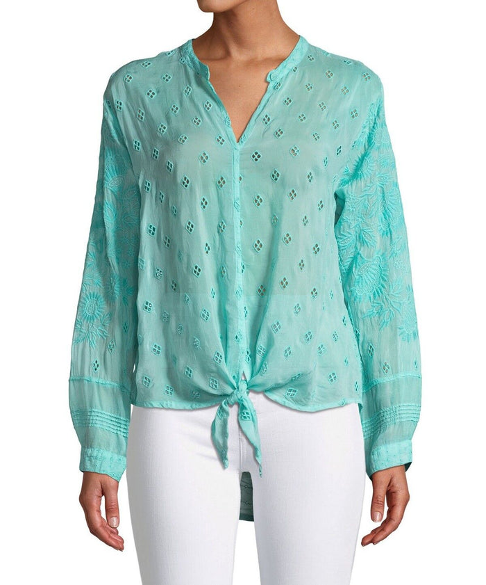 Johnny Was Hunter Tie Front Blouse - C14318-D (XS, Bright Eyes)