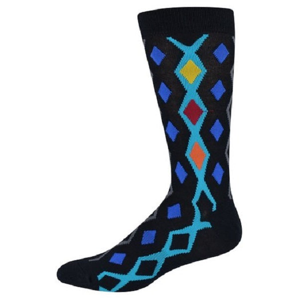 K. Bell Men's Socks Vertical Diamonds Crew Black One Size - KBMF14H011-01