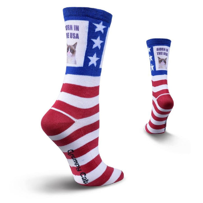 K. Bell Women's Grumpy Cat Born in the USA Full Sub Crew Socks - GCWF15H003-01