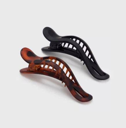 KITSCH Flat Lay Claw Clip 2pc Curved - Black & Tort