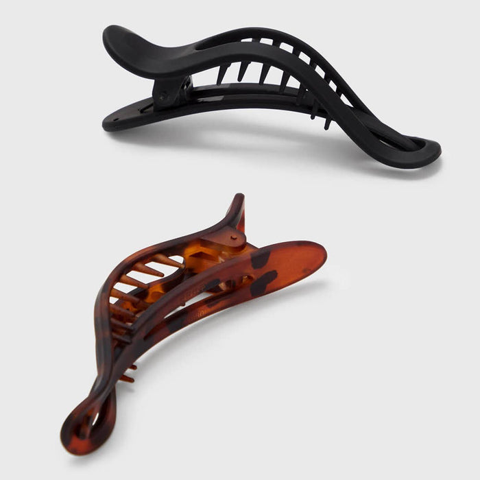 KITSCH Flat Lay Claw Clip 2pc Curved - Black & Tort