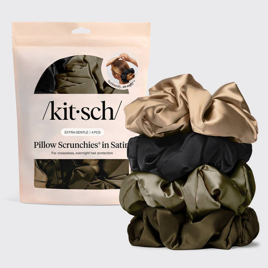KITSCH Pillow Scrunchies® in Satin 4pc - Black
