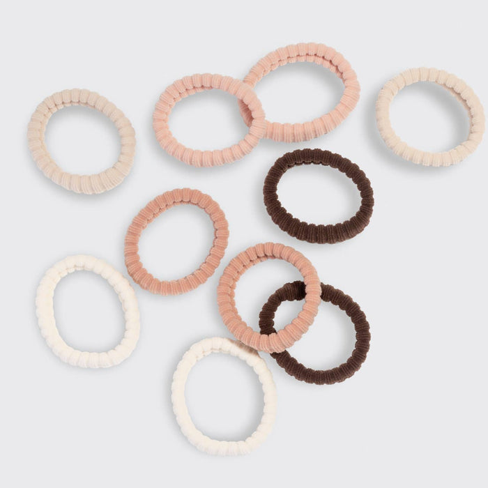 KITSCH Recycled Fabric Ribbed Hair Elastics 10pc Set - Blush