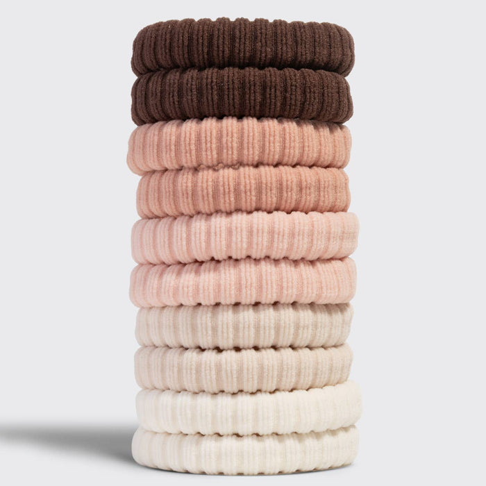 KITSCH Recycled Fabric Ribbed Hair Elastics 10pc Set - Blush