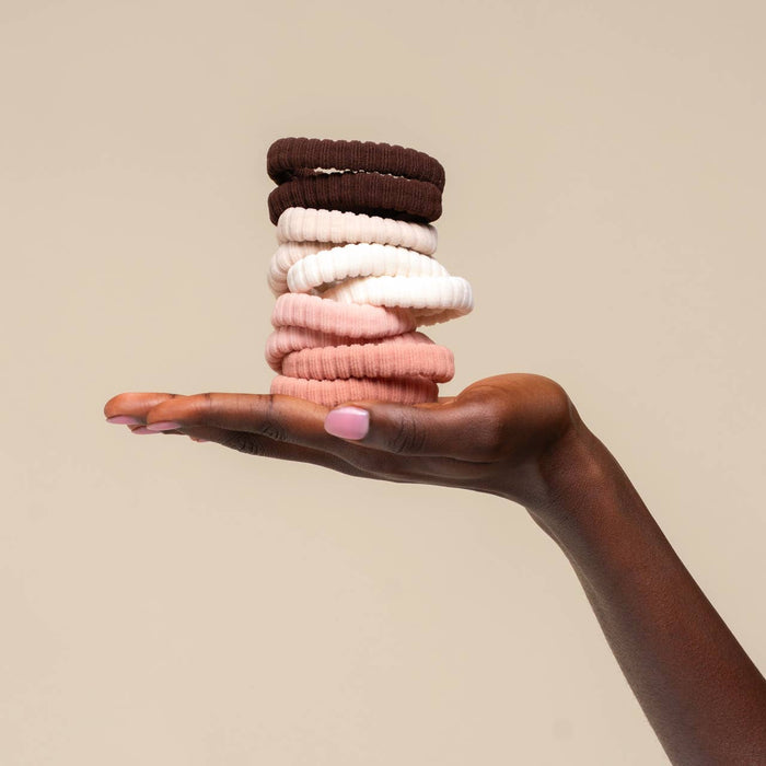 KITSCH Recycled Fabric Ribbed Hair Elastics 10pc Set - Blush
