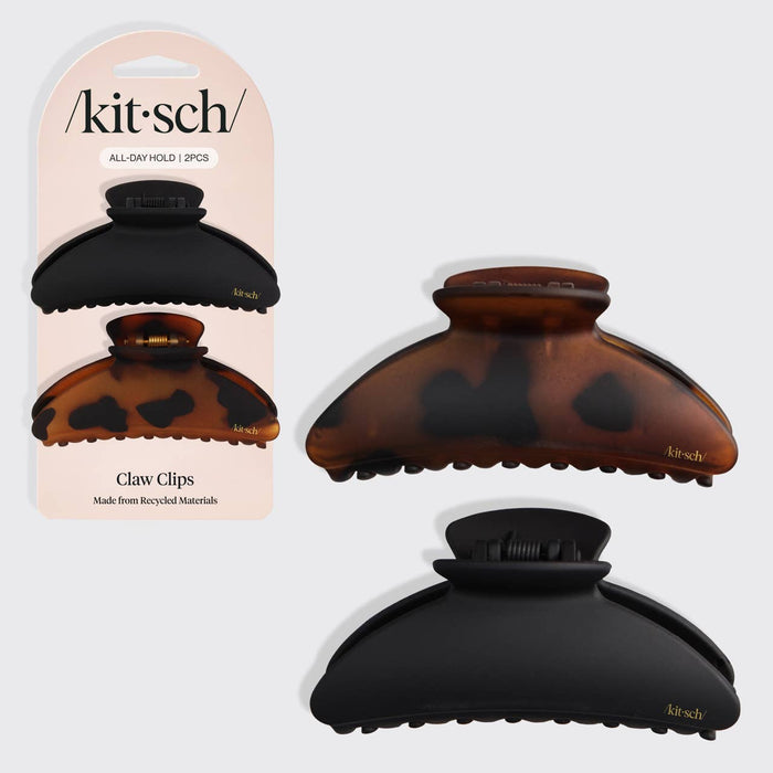 KITSCH Recycled Plastic Medium Claw Clips 2pc - Black & Tort
