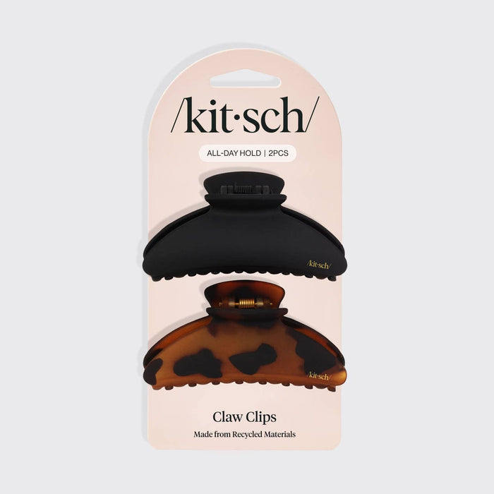 KITSCH Recycled Plastic Medium Claw Clips 2pc - Black & Tort