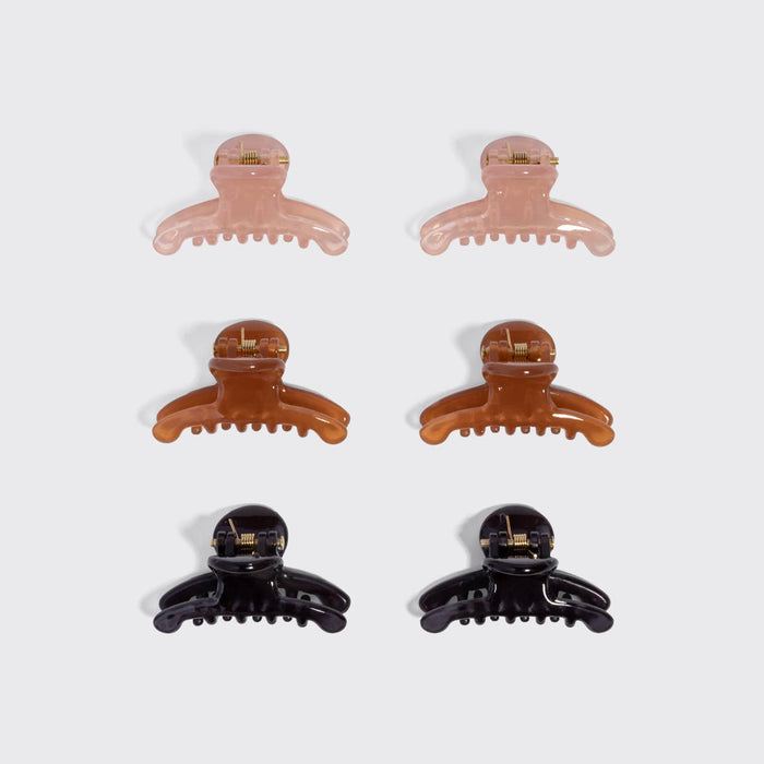KITSCH Recycled Plastic Mini Arched Clips 6pc Set - Soft Pink, Mocha & Black