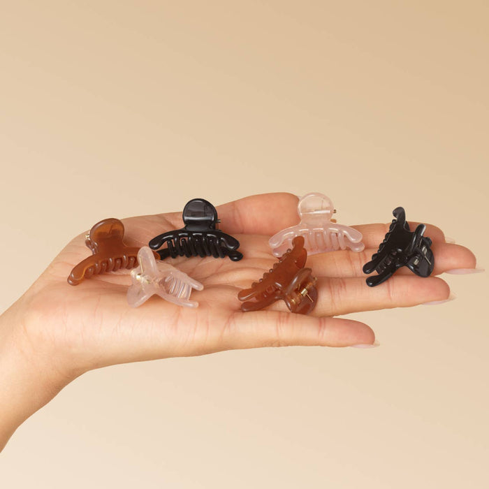 KITSCH Recycled Plastic Mini Arched Clips 6pc Set - Soft Pink, Mocha & Black