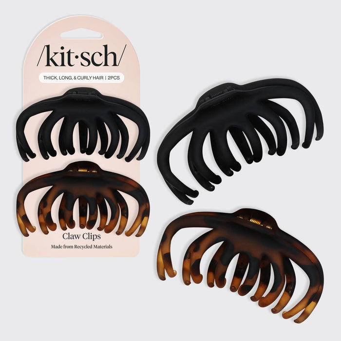 KITSCH Recycled Plastic Octopus Claw Clips 2pc - Black & Tort
