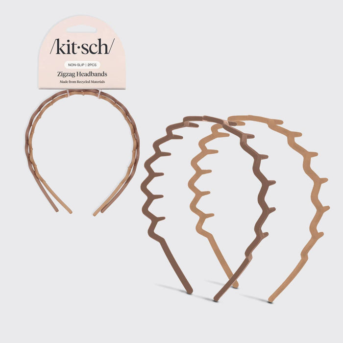KITSCH Recycled Plastic Zig Zag Headband 2pc - Neutral